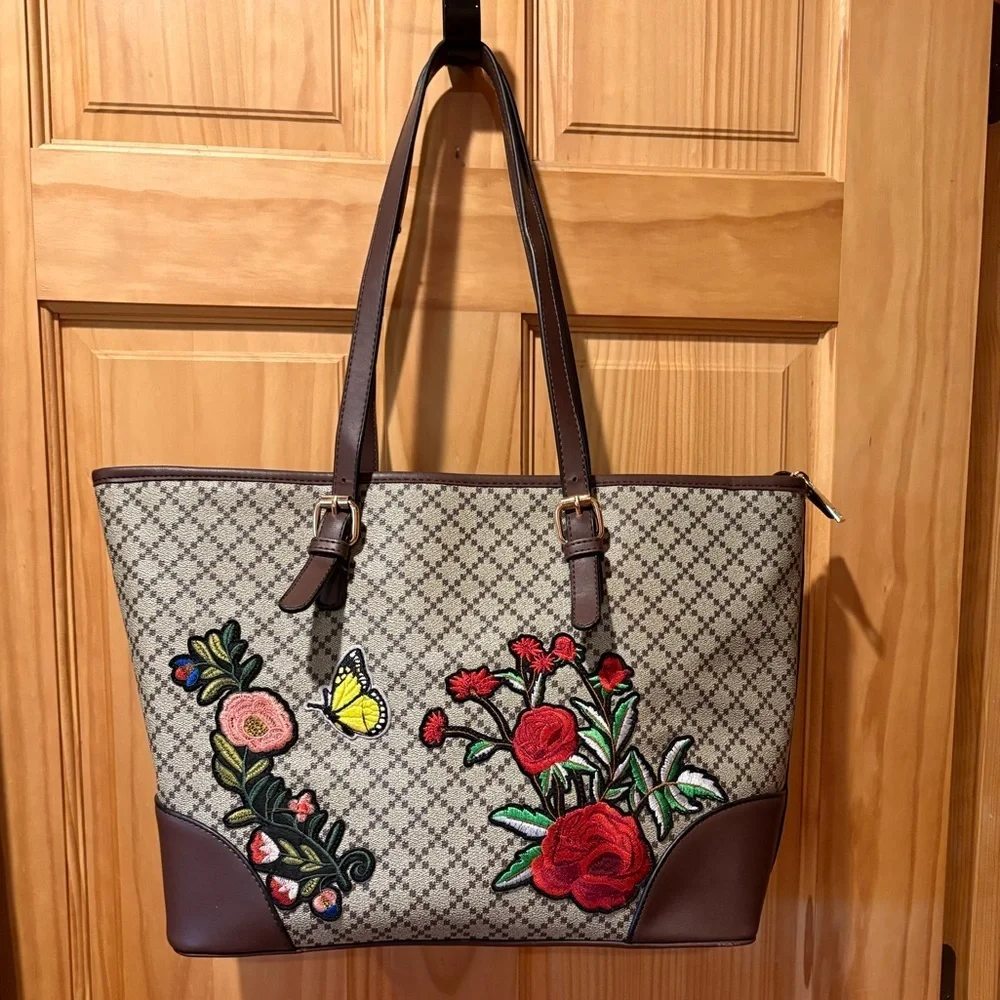 Floral Embroidered Tote Bag
